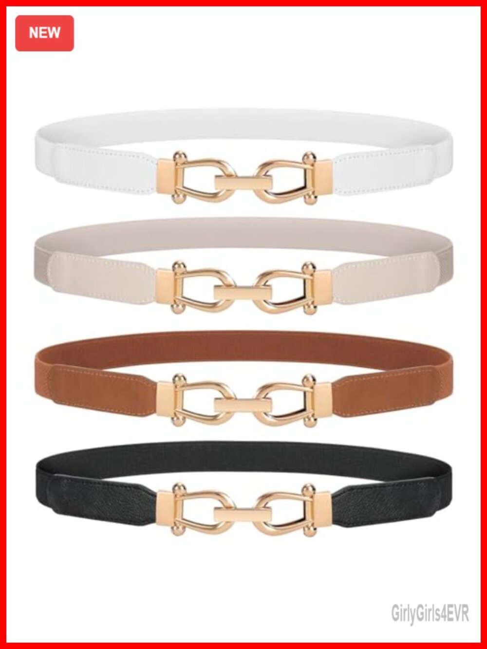 Stretchy Skinny Belt 4-Pack Soft Leather Gold Buckle Waist Belt Women's